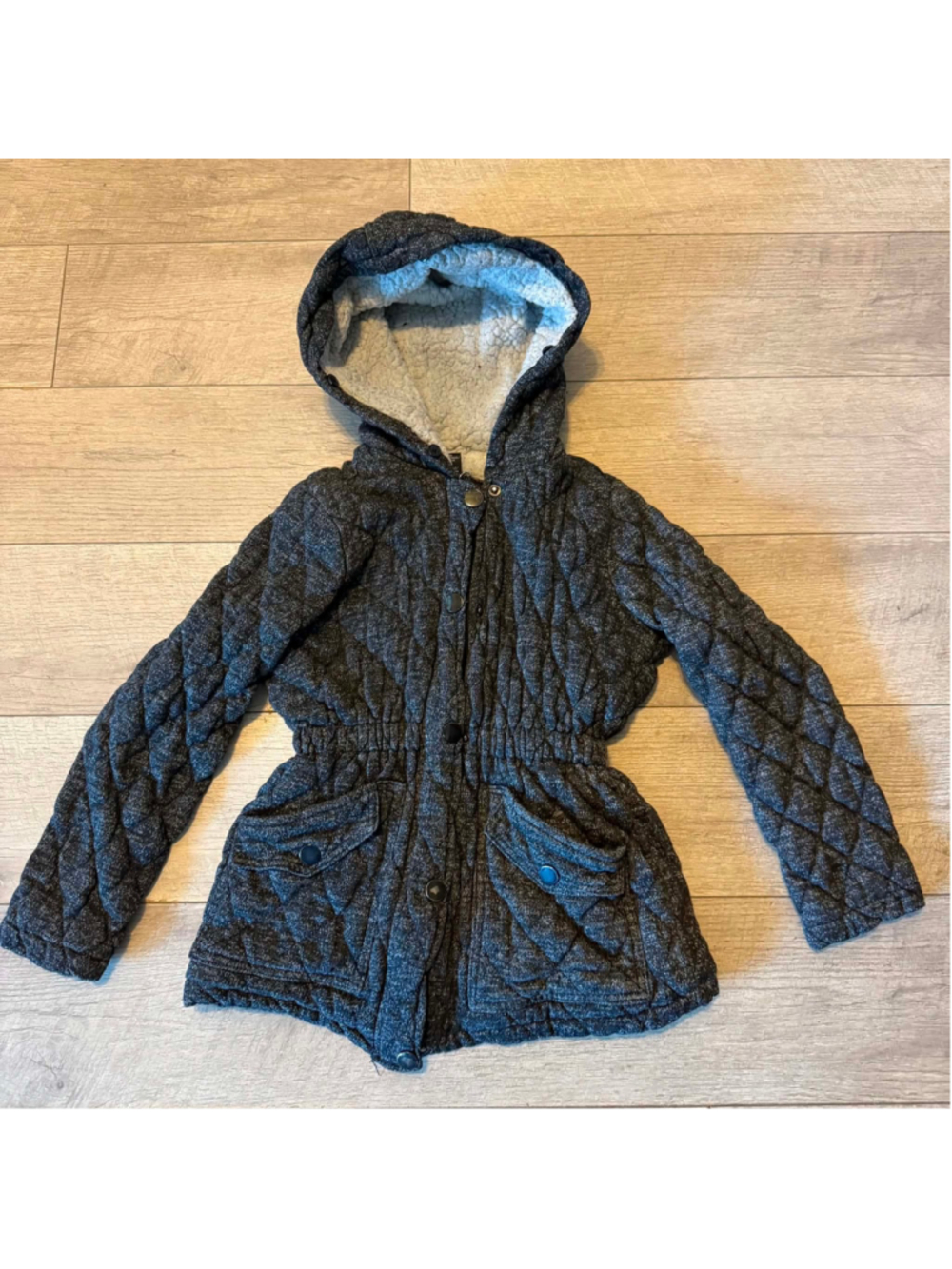 Girls Me Jane Quilted Hooded Jacket Black White Girl Size XL